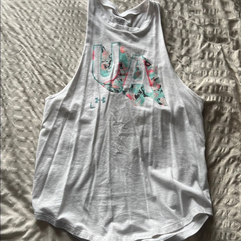 Under Armour White Tank Top with Floral Logo